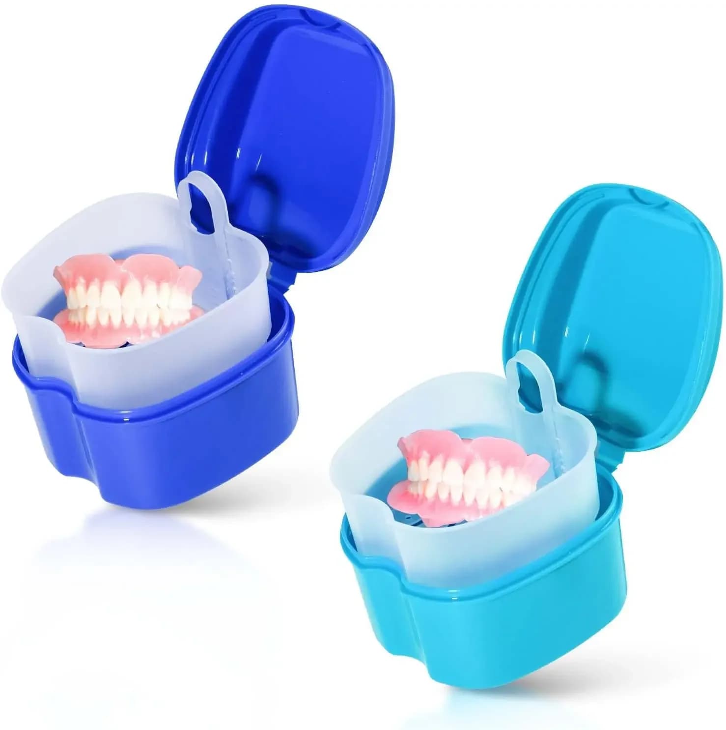 Set da viaggio per la cura delle protesi dentarie con portabicchieri e contenitore – Azzurro e Blu