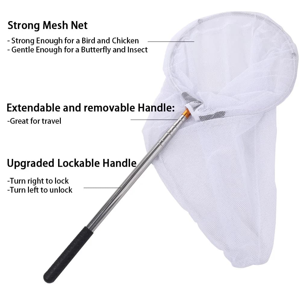 Butterfly Net Flying Animals Capture Net Stainless Steel Extendable Telescopic Insect Net With Handle Fly Trap Fishing Mesh Net