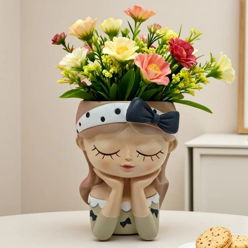 Silicone mold cute bow girl flowerpot Nordic style DIY gypsum resin green algae fleshy flowerpot tool large mold