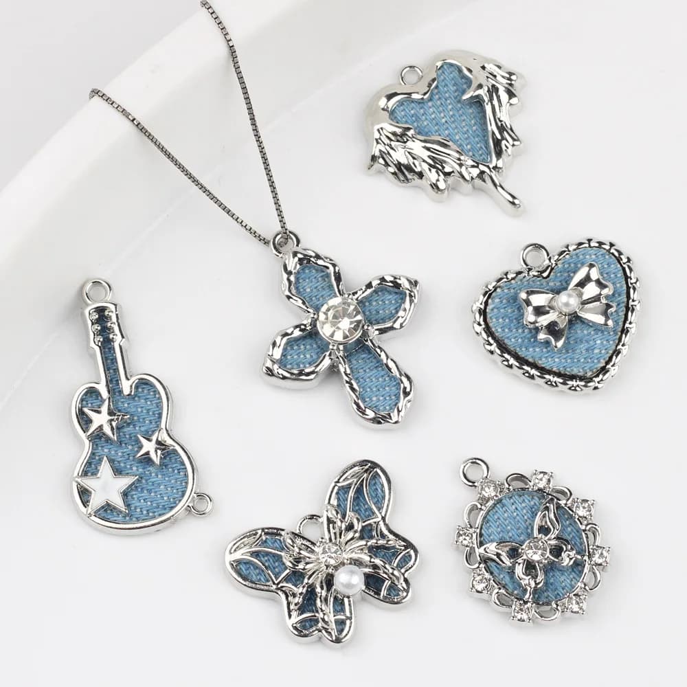6 pcs/lot zinc alloy resin strass pearl butterfly heart cross pendants with pendants diy necklace bracelet accessories