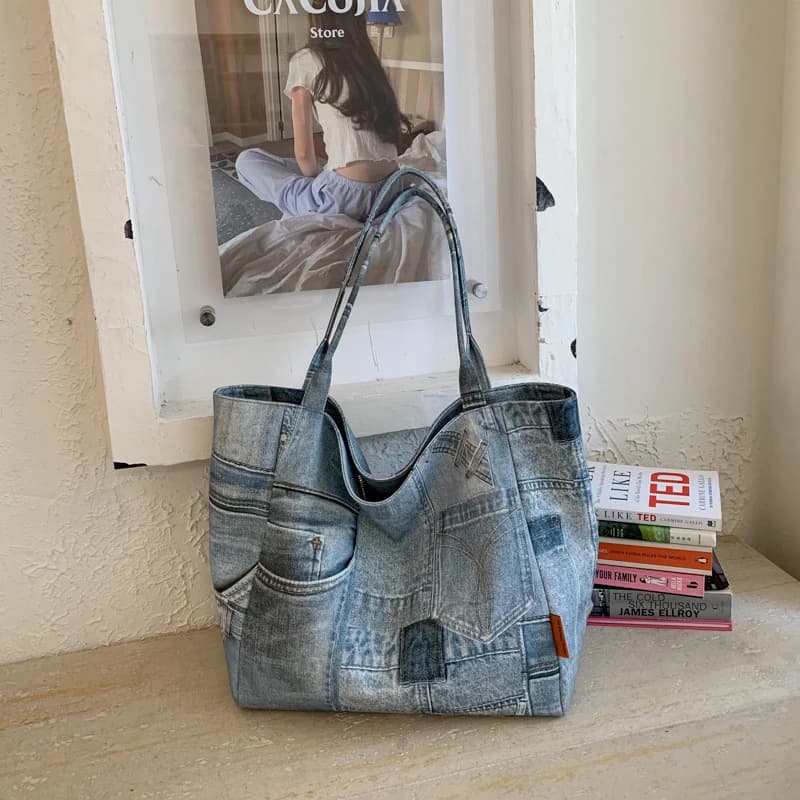 Borsa a tracolla da donna SHELKSBAG in denim leggero con tracolla singola, borsa a mano da donna alla moda