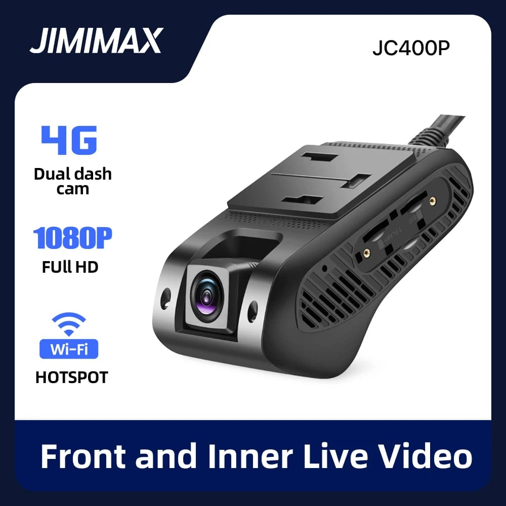Jimimax JC400P 4G Dual DashCam Live Car Cam Wifi Hotspot Stream Video Cut-Off Fuel Recorder Front and internal camera Web/APP