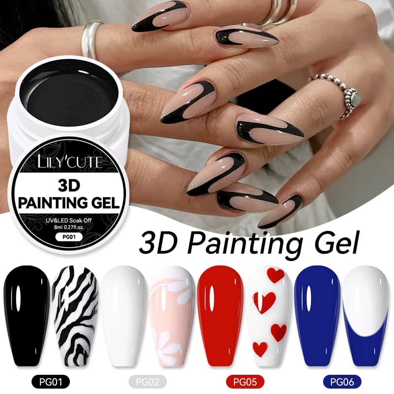 LILYCUTE 8ml Pittura 3D Gel per unghie Bianco Nero Colore Pat Multifunzionale Semi Permanente UV LED Gel Smalto per unghie Manicure Nail Art