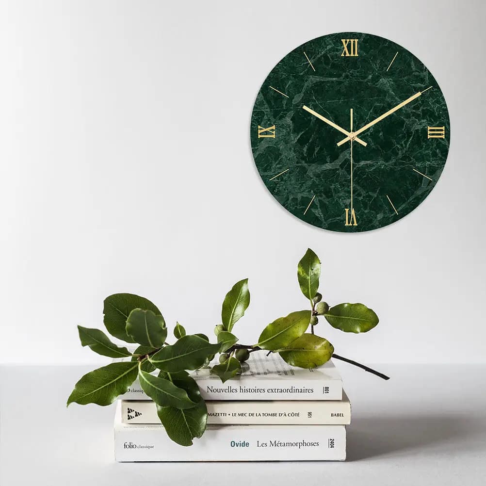1Pcs Marble Wall Clock Environmentally Friendly Material Silent for Home Living Room Bedroom Marble Wall Clock
