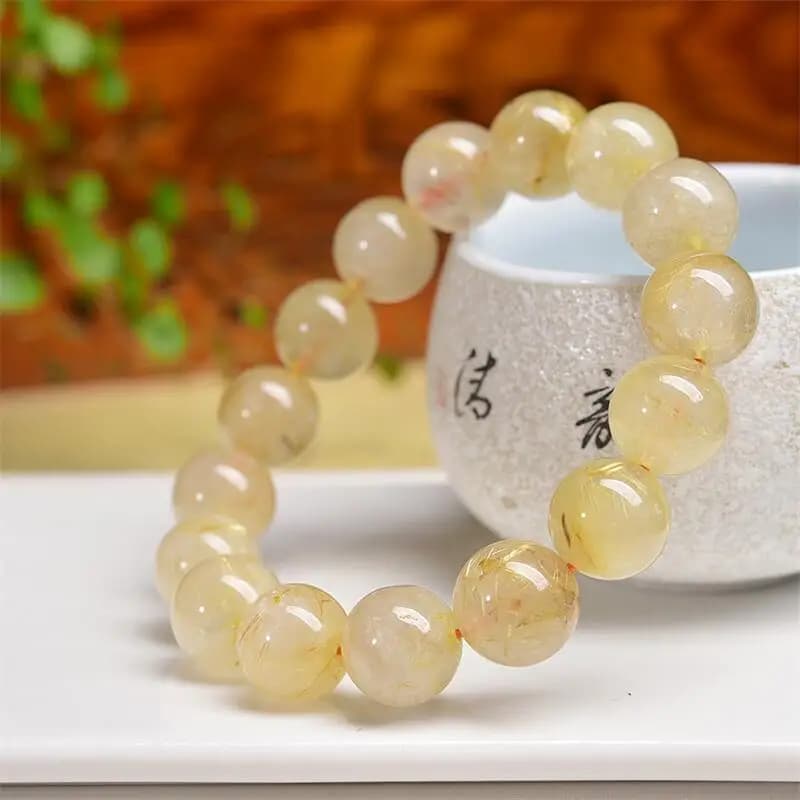 Bracciale con perline di quarzo per capelli dorati naturali da 12 mm per donna uomo regalo d'amore fili di cristallo regalo di gioielli 1 pz