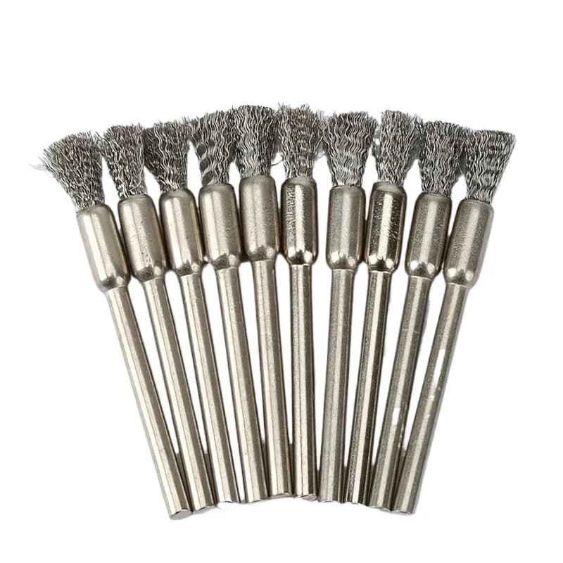 For Rotating Tools, Ideal for Cleaning, Removing Rollers and Grinding, Set of 15 Stainless Steel Brushes with Round Handle - Ideal
