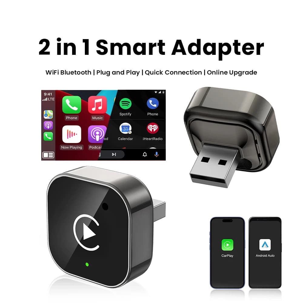 Adattatore Wireless CarPlay Android AUTO 2 in 1 USB Dongle Smart Box Plug & Play universale compatibile con la maggior parte dei modelli di auto con connessione