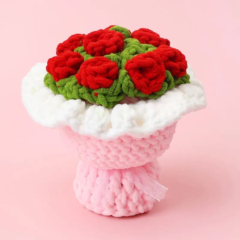 Bouquet regalo di San Valentino Prodotto finito Filato lavorato a maglia fatto a mano Grande bouquet di rose Fiore di simulazione dell'ago