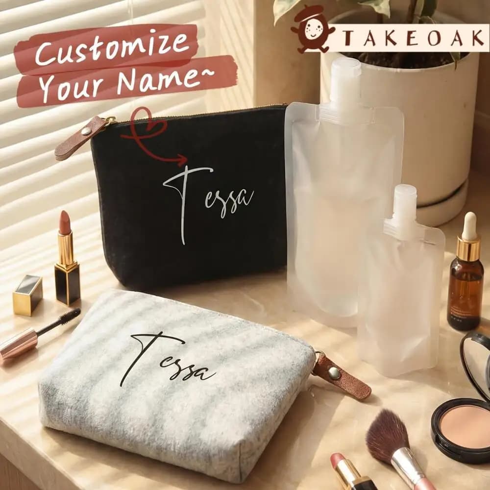Personalized Custom Name Velvet Cosmetic Bag Zipper Makeup Pouch Travel Toiletry Bag Portable Beauty Storage Case for Ladie Gift