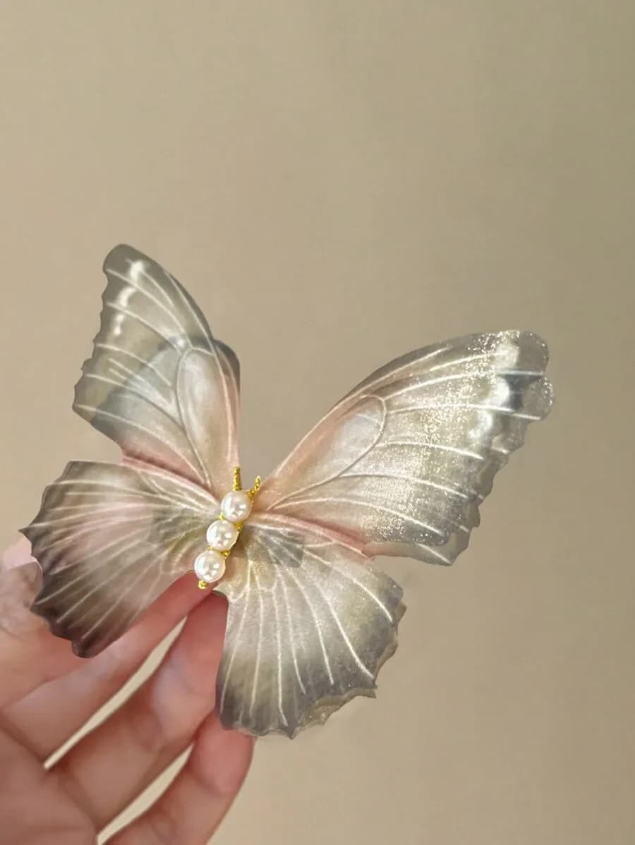 Elegante fermaglio per capelli a forma di farfalla con decorazione di perle per donna