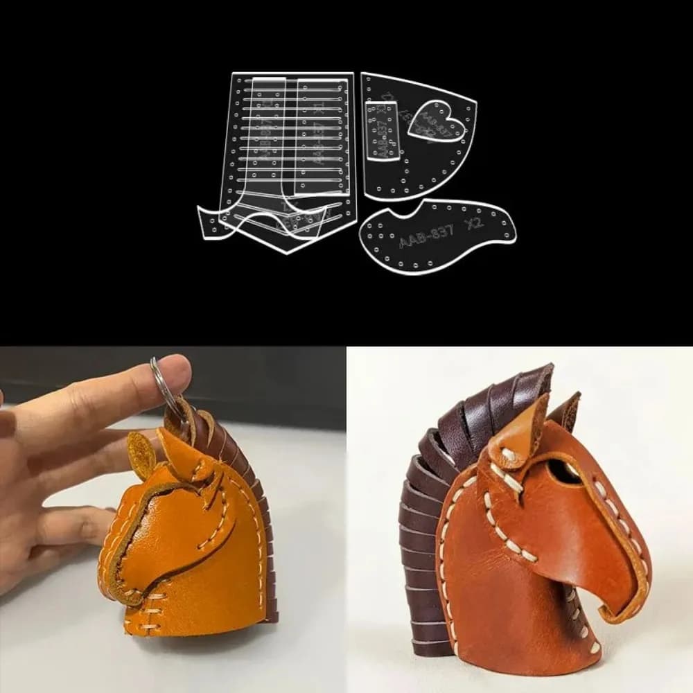 Modelli di cucito modello acrilico con ciondolo a forma di cavallo carino 3D, portachiavi pony in pelle fatto a mano, kit artigianale in pelle fai da te