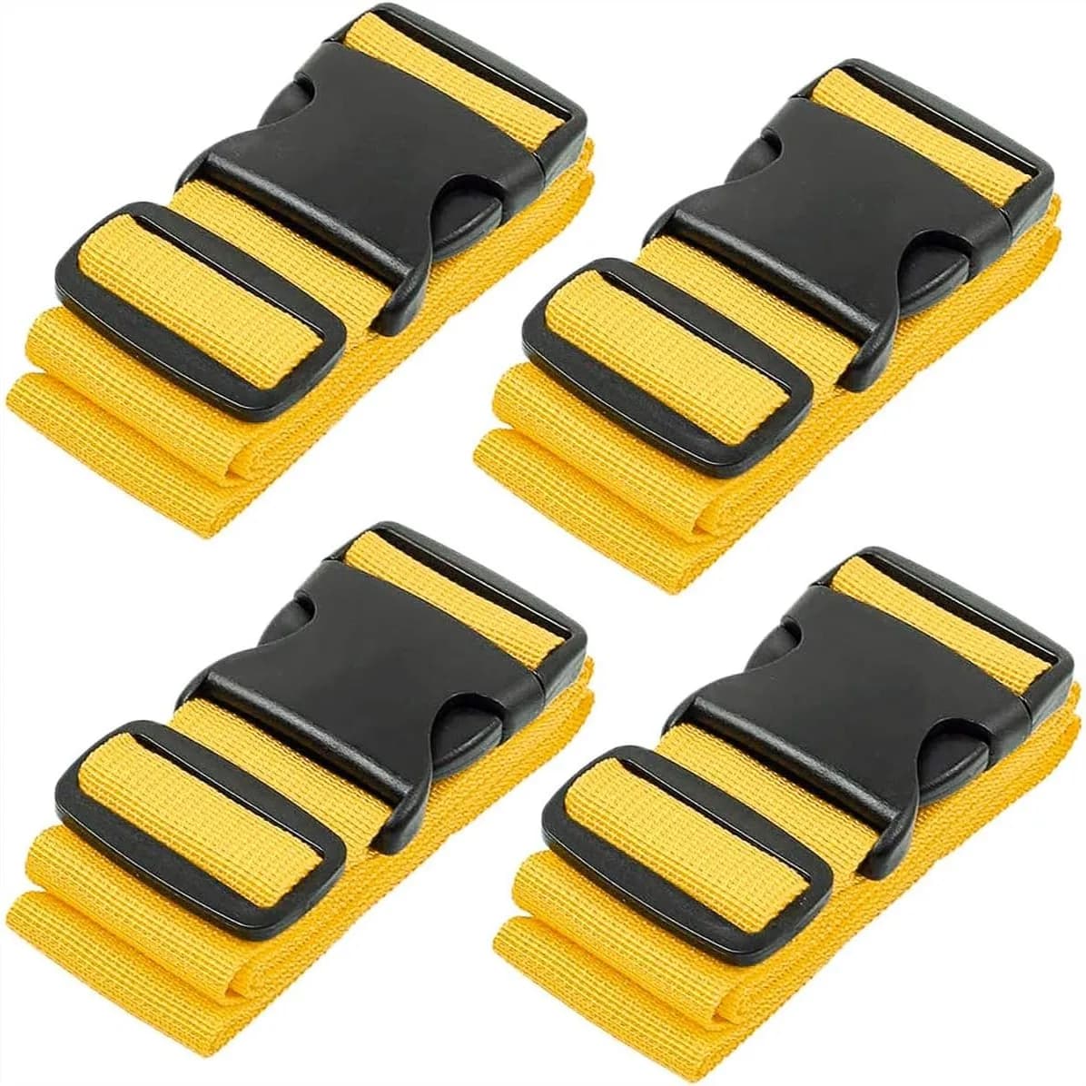 Luggage Straps for Suitcases - Yellow 4 Pack - Adjustable Nylon Belts for Travel Bags 46-78 Inches