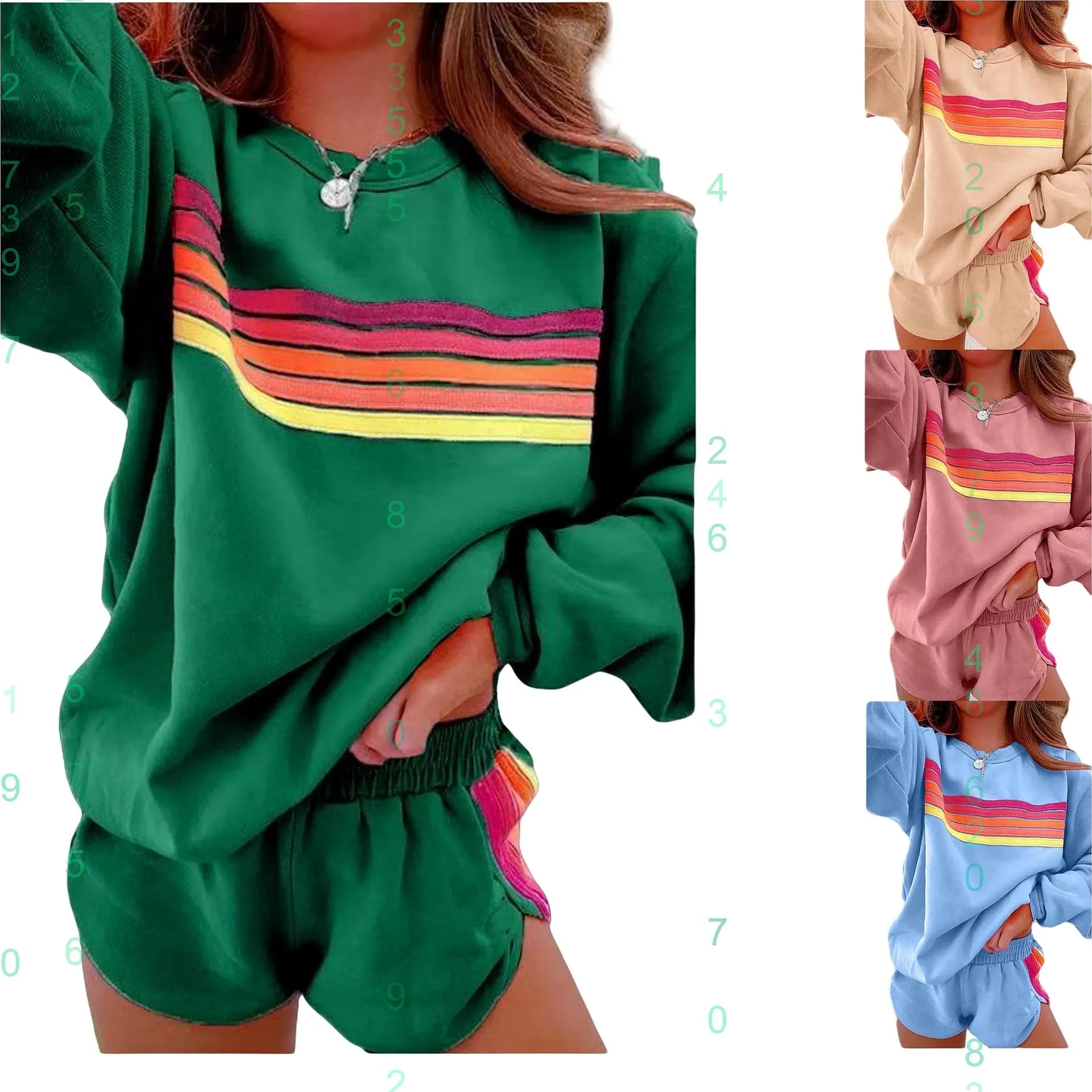 Fashion Casual Hoodie Hoodies with Striped Shorts Set Women's Spring Summer Matching Lounge Tracksuit