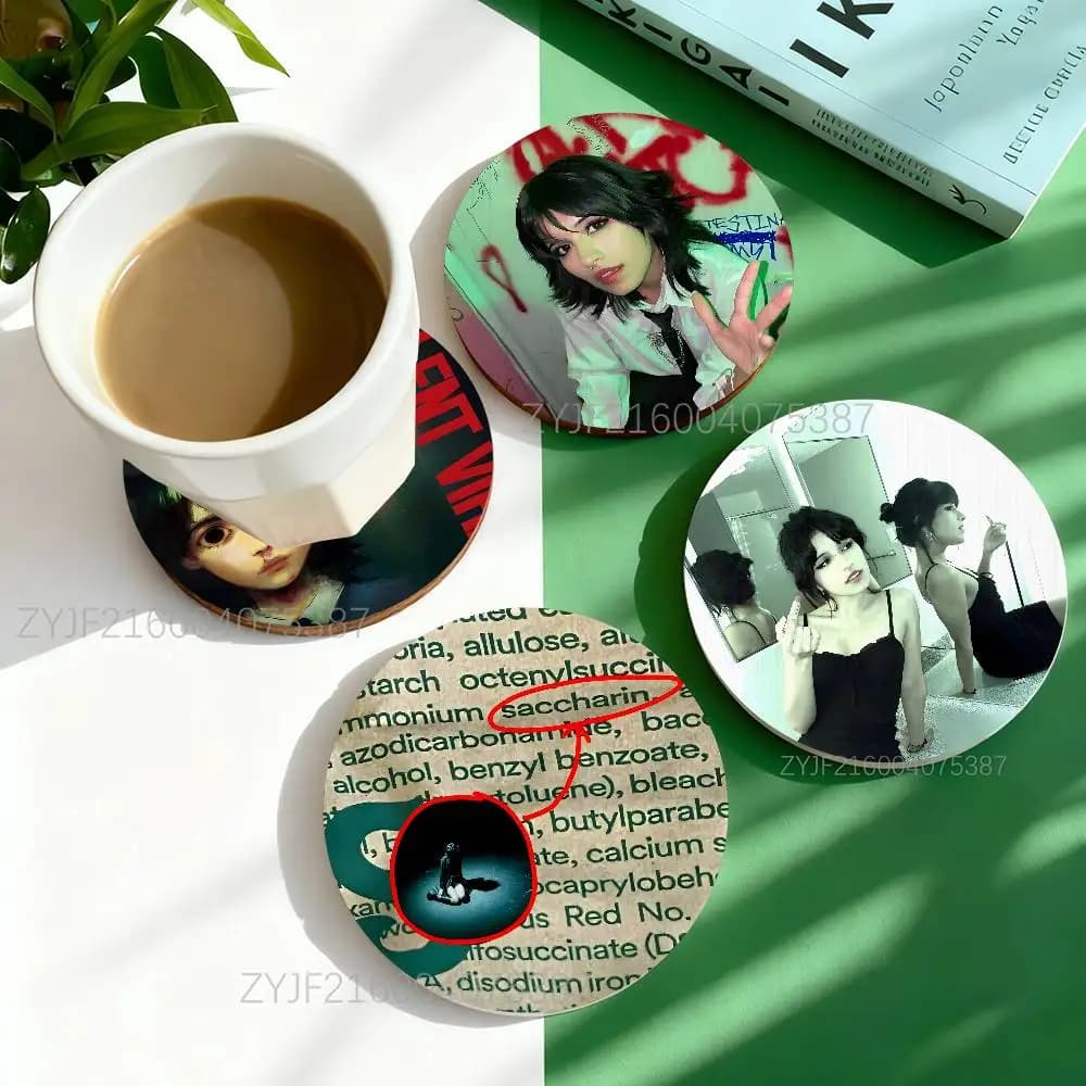 V-Violent Vira Band Pattern Art Coasters Heat-resistant and non-slip wooden round cups, home decorations, multifunctional gift