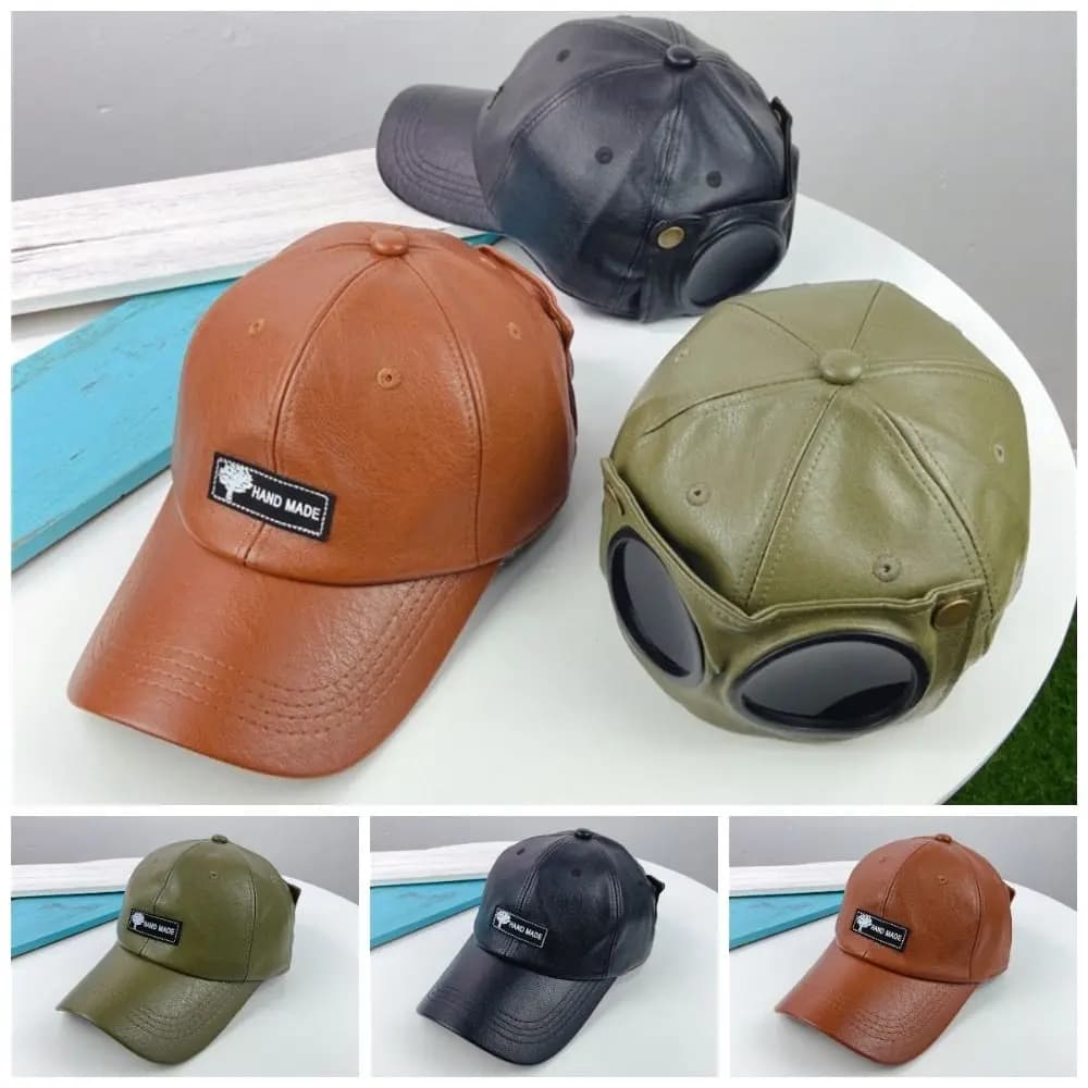All-match PU Leather Sunglasses Hat Handsome Streetwear Peaked Cap Korean Style Personality Baseball Cap Women