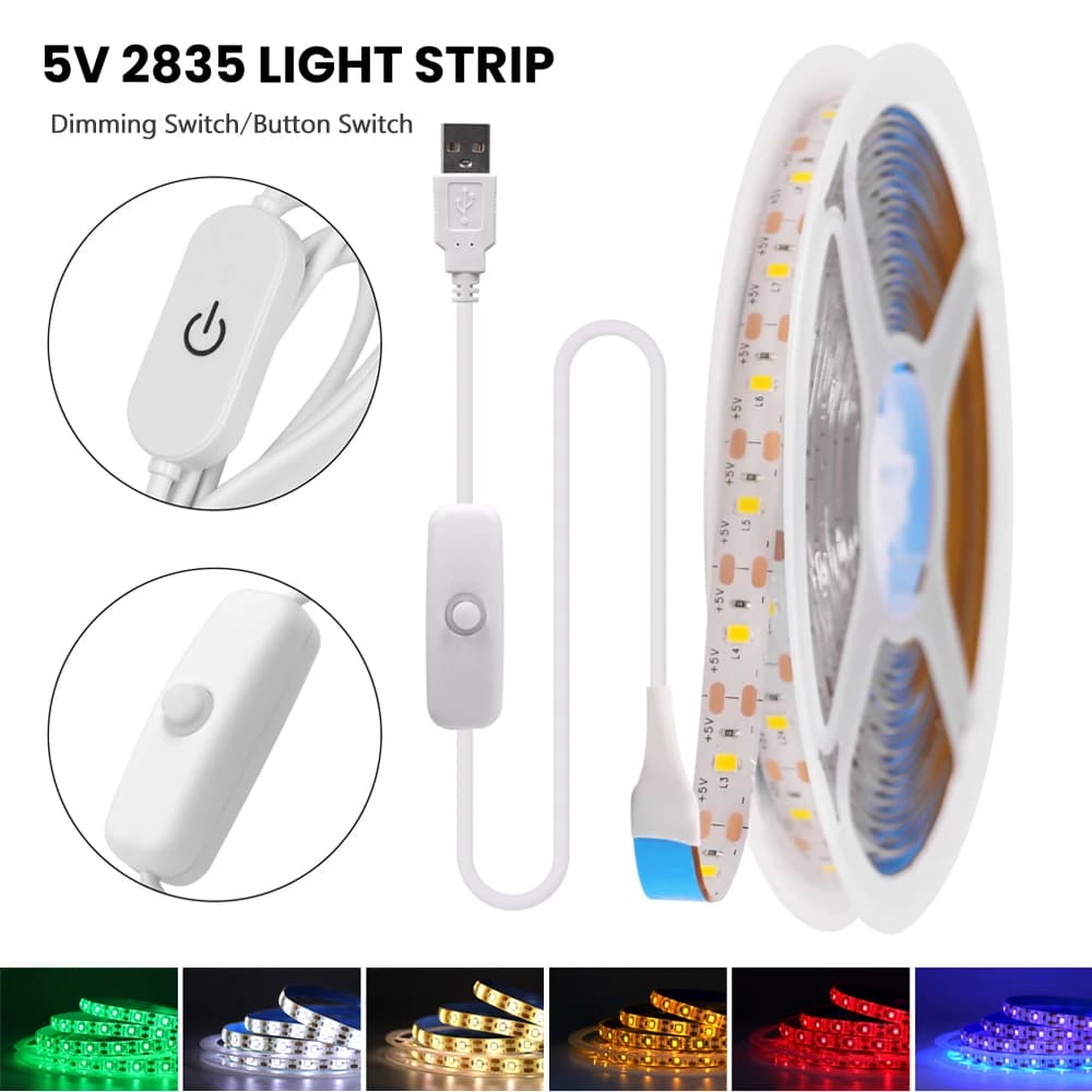 Striscia LED USB 5V SMD2835 interruttore tattile dimmerabile cucina TV retroilluminazione IP65 nastro LED flessibile impermeabile sotto la luce dell'armadio