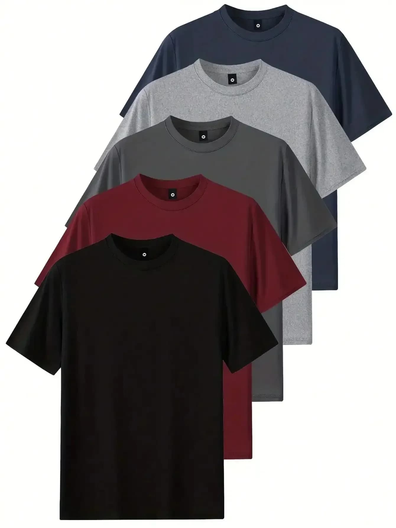 2026 Quality5-Piece Men'S Solid Color T-Shirt - Casual And Comfortable Round Neck Short Sleeved Summer Top, Wholesale Blank T-Shirt