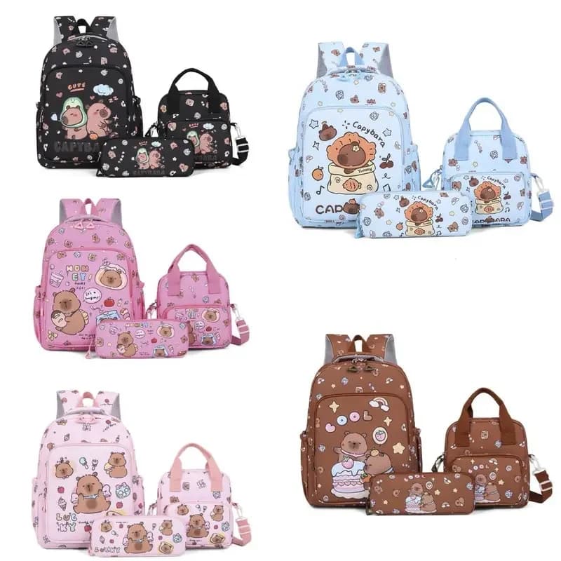 3Pcs/set Cute Cartoon Water Pig Kids Backpack Set with Lunch Bag Pencil Case Children Student School Rucksack for Boys Girls