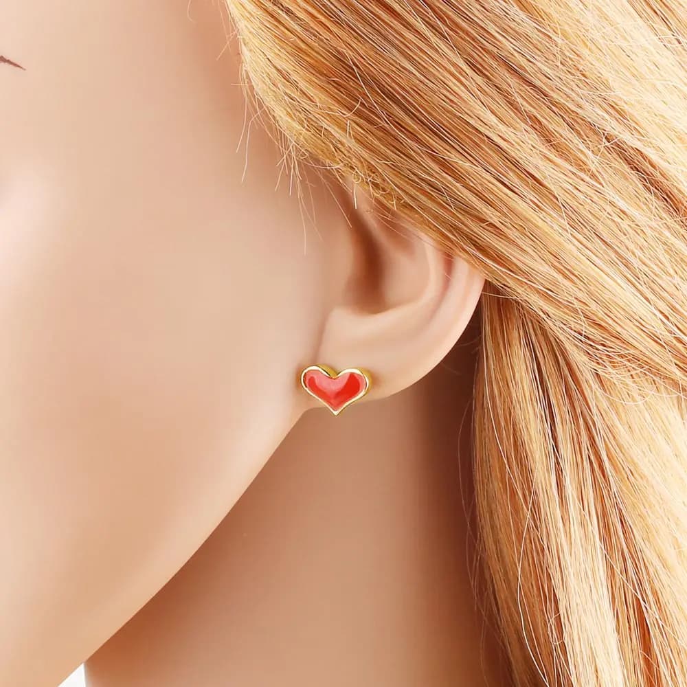 ASJEWELRY Orecchini a forma di cuore con bolle rosse smaltate per le donne Orecchini a bottone placcati in oro Gioielli semplici Regali per amici ersw18