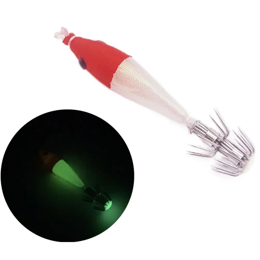 2 pz 68mm 4g richiamo di pesca artificiale calamari gancio maschere esca nottilucente calamari seppie Spinnerbait legno gamberetti per la pesca in mare