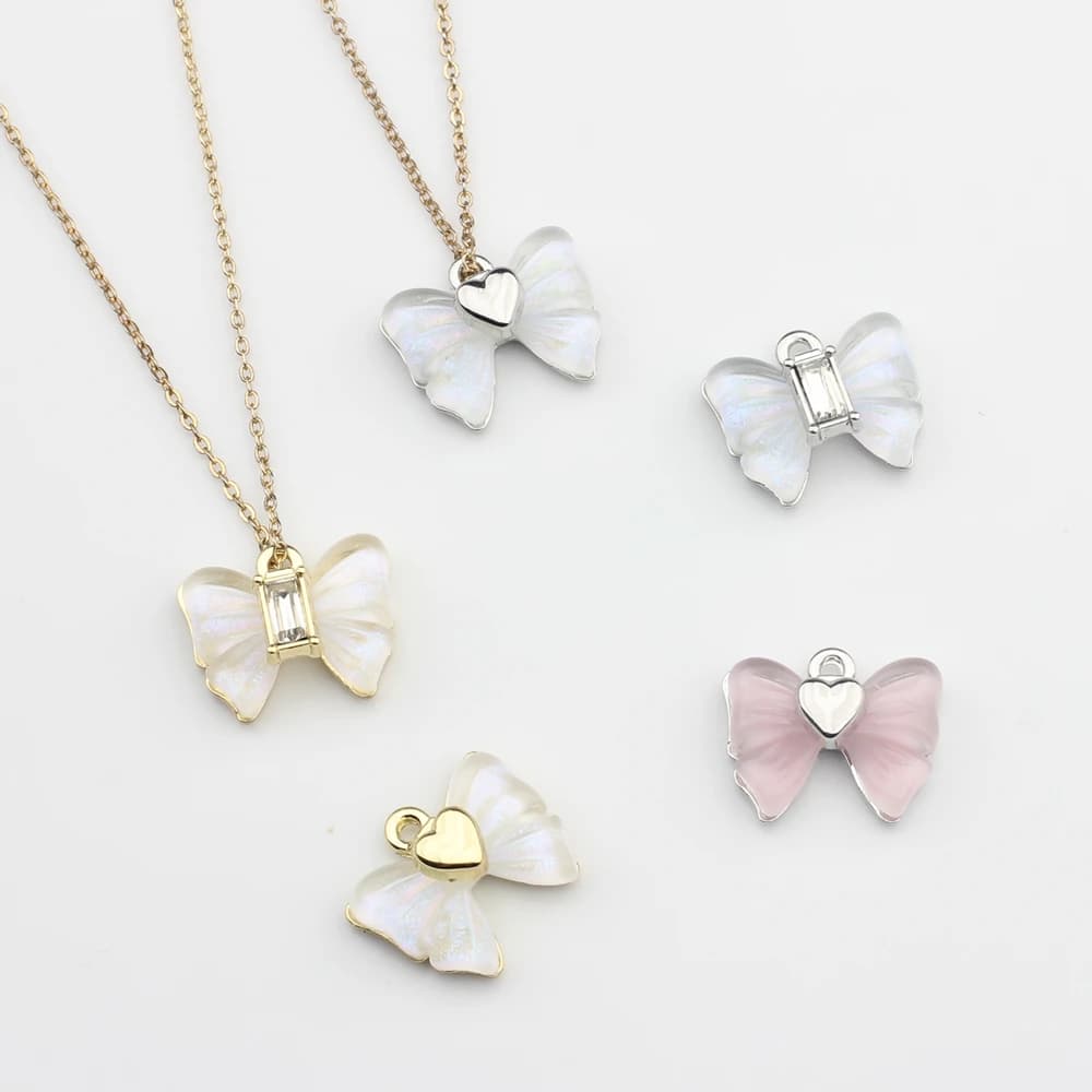 Resin bow shaped pendants with cute inlay in zinc alloy 6 pcs/lot for DIY fashion earrings accessories for jewelry creation