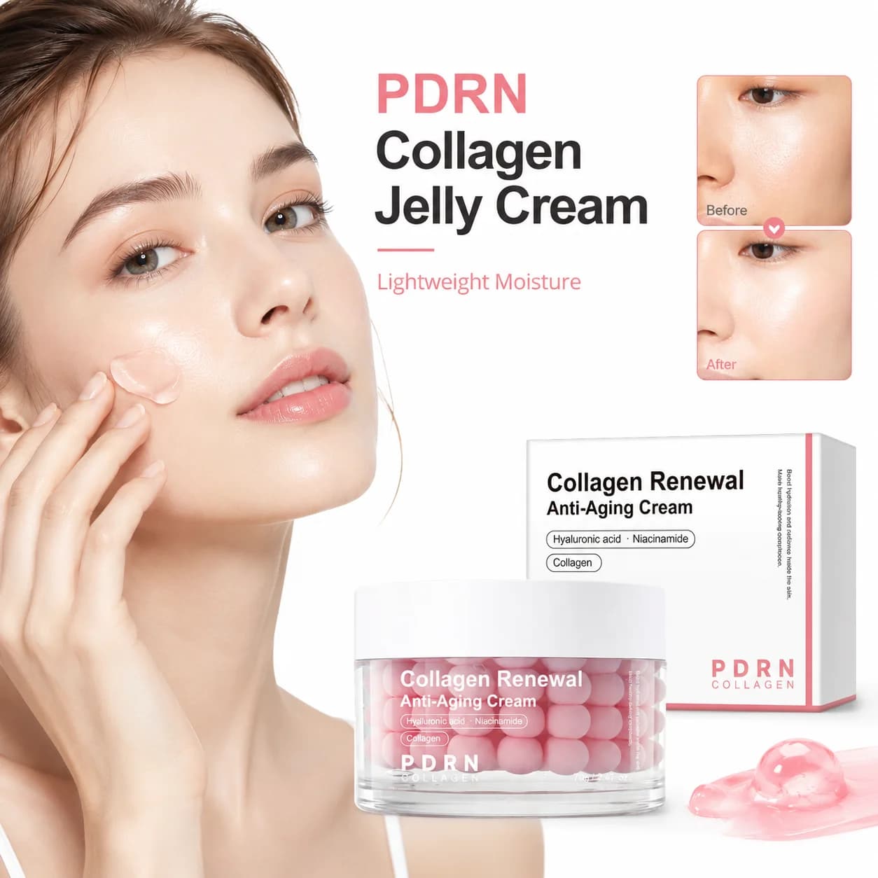PDRN Pink Collagen Capsule Cream Hydrating Moisturizing Jelly Face Body Lightweight Non Greasy Korea Skin Care