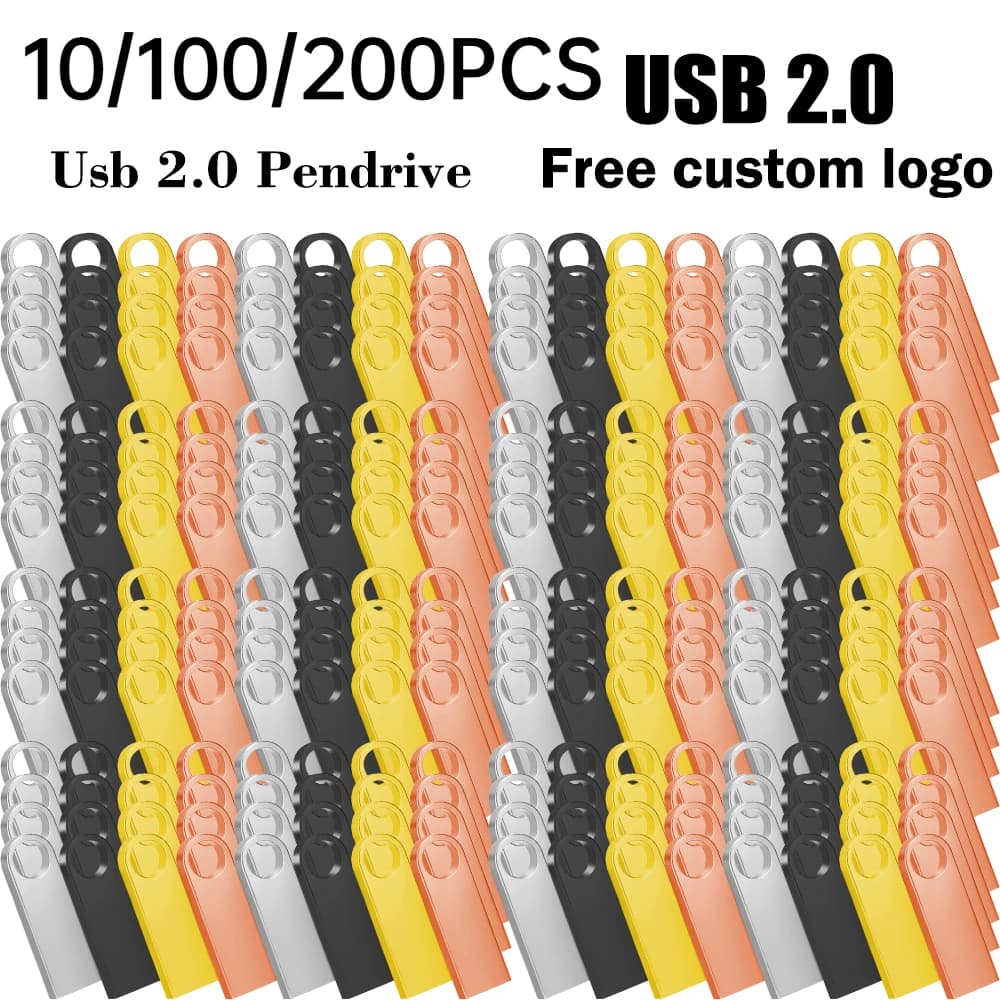 10/100/200Pcs Free Custom Logo USB Flash Drive 64GB Pen Drive 512MB 1GB 2GB 4GB 8GB 16GB Usb Stick 32GB Memory Stick Gift 2.0