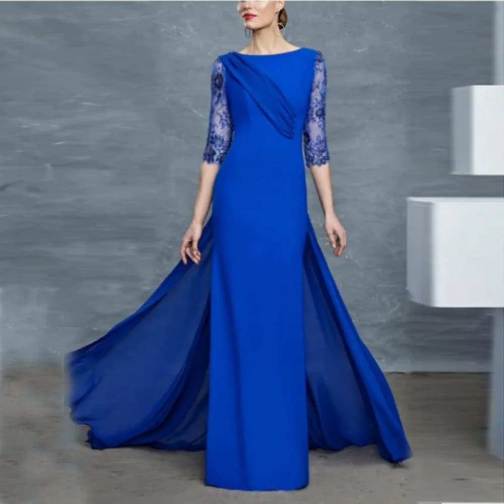 Mother of the Bride Dresses for Weddings 2025 Sheath O-neck Wedding Guest Gowns Chiffon Lace Pleats Ruching Wedding Party Dress