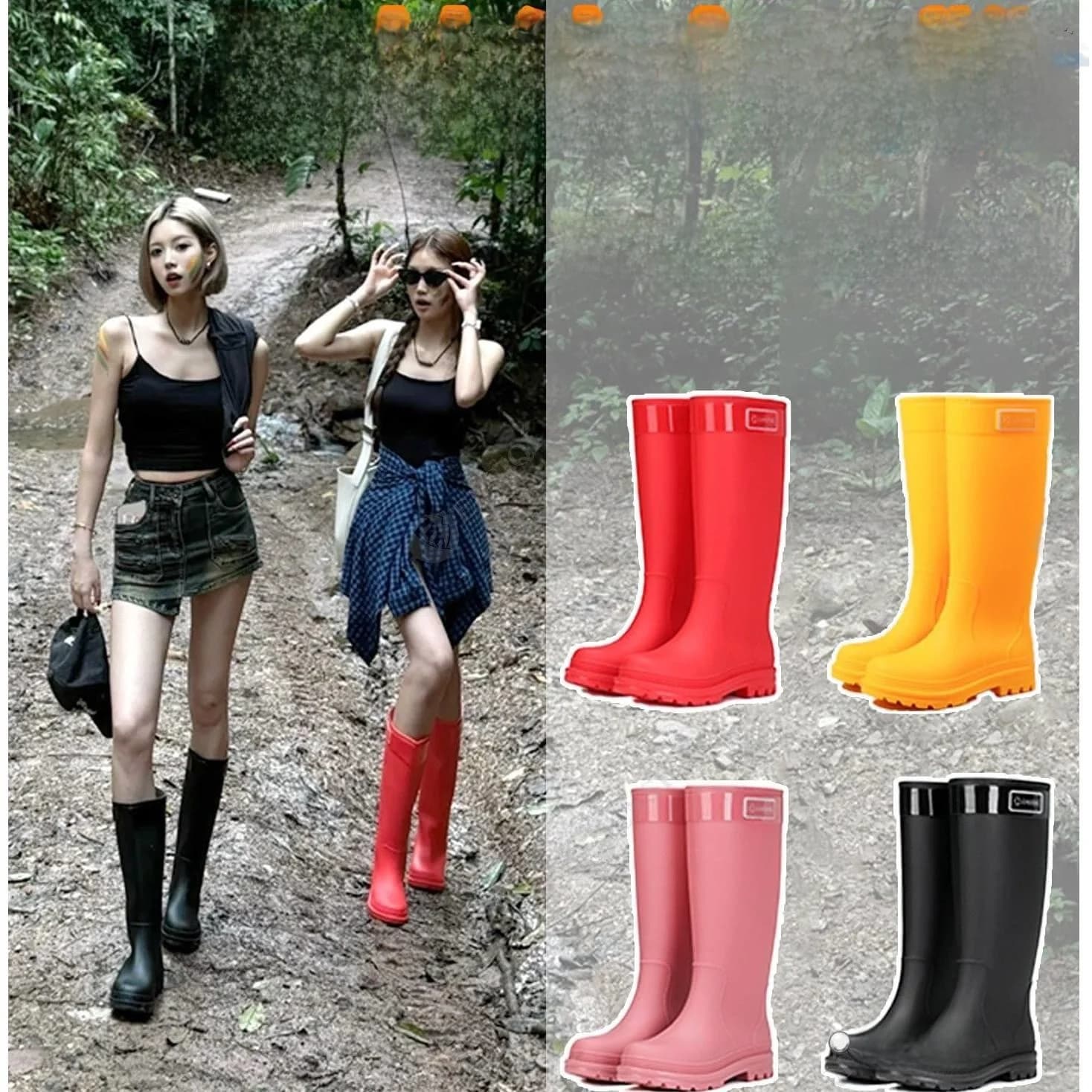 Adult High-Tube Rain Boots Women's Fashionable Outdoor Wear Camping Hiking Waterproof Non-Slip Wave Pattern Design 2026 Model