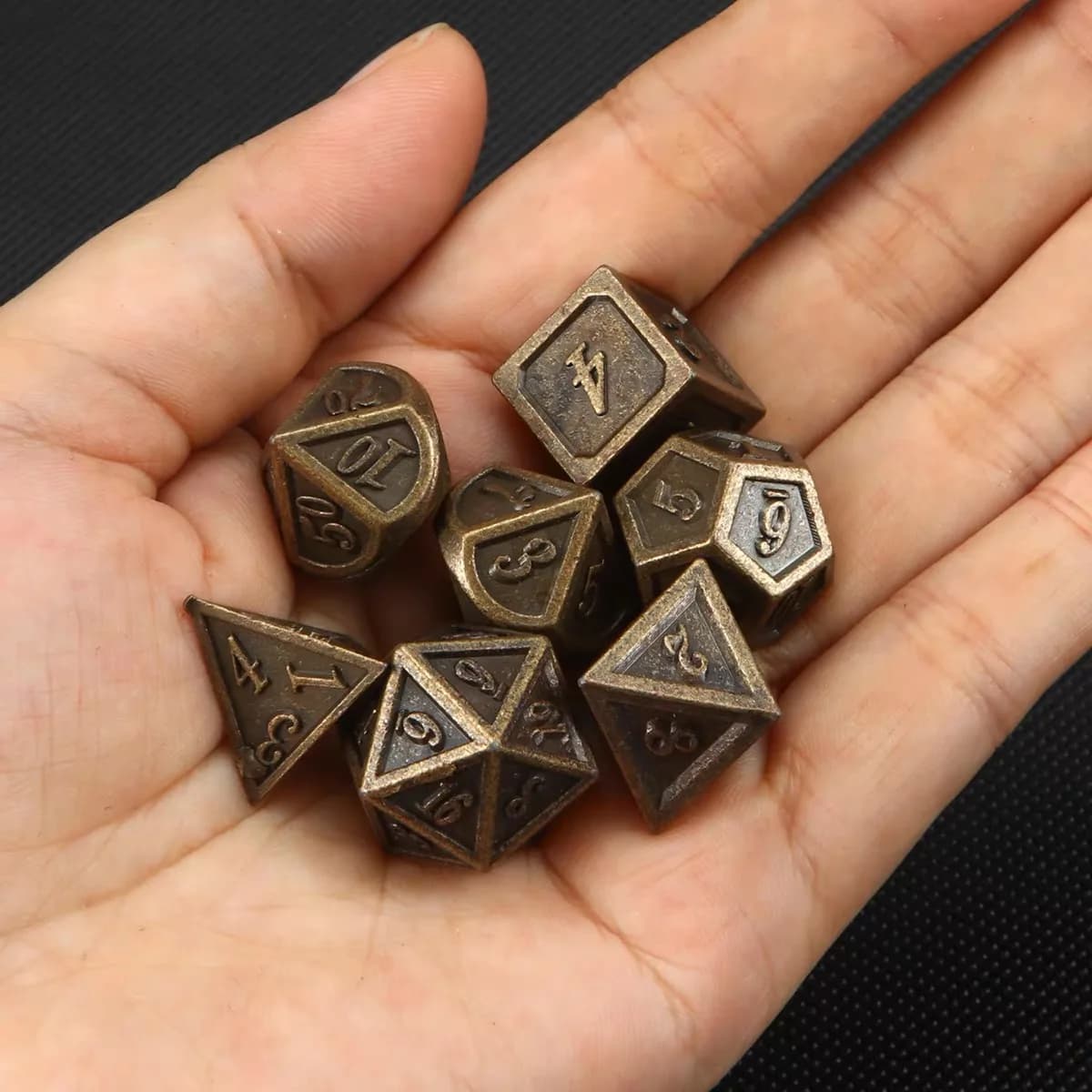 7PCS Metallo Poliedrico Dadi Bronzo DND Gioco Dadi per RPG Dungeons and Dragons DND RPG MTG D20 D12 D10 D8 D6 D4 Gioco da tavolo