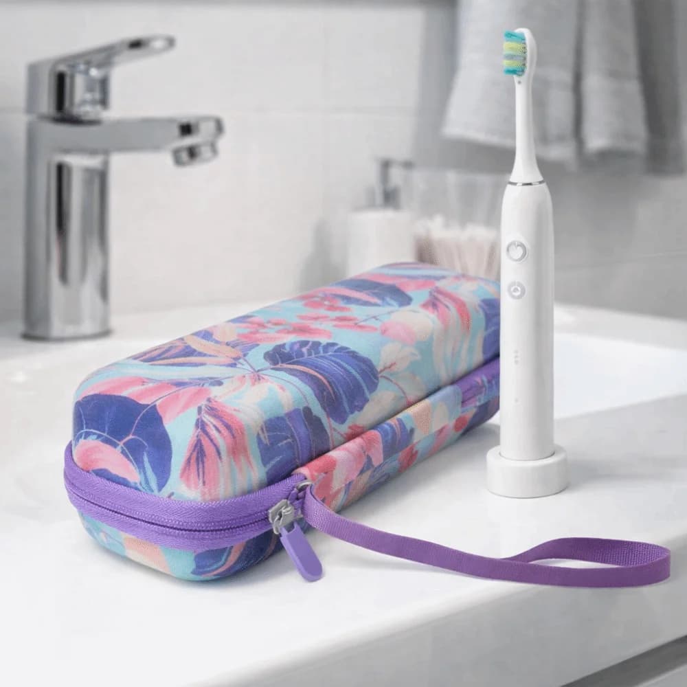 EVA rigid case for electric toothbrush with elastic straps, breathable travel case in waterproof mesh with handle