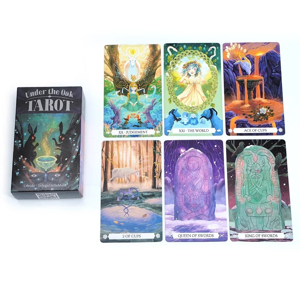 Sotto il rovere 78 pezzi Carte dei tarocchi Mazzo dei tarocchi Gioco da tavolo unico per divinazione Gioco combinato Facciatura e narrativa per leggere oggetti colpitose