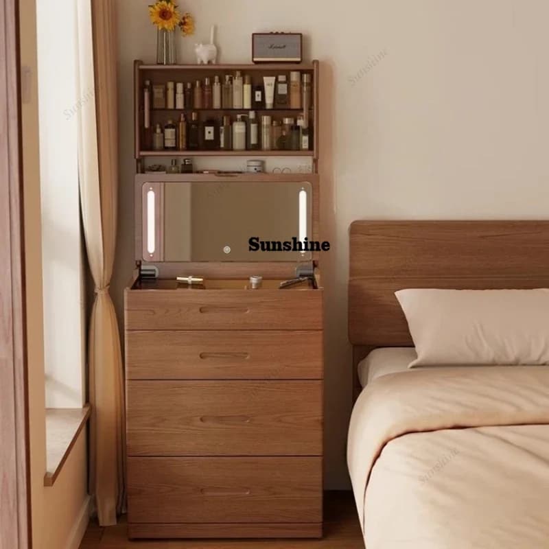 Tavolo da Trucco Portatile con Cassetti, Specchio e Organizer Moderno, Scrivania per Camera da Letto, Mobile Penteadeira per Casa