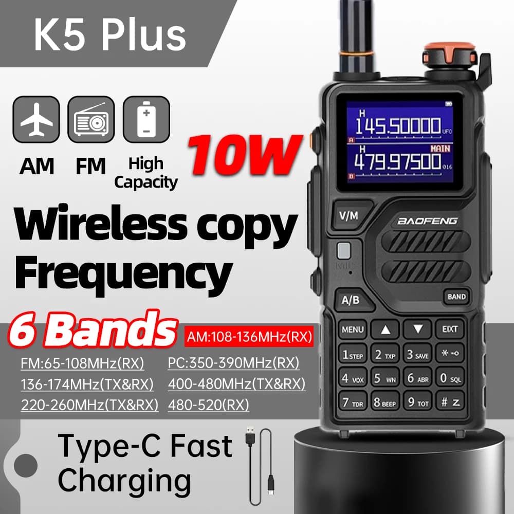 1PC La migliore vendita per K5 Plus 10W Walkie Talkie VHF UHF portatile dual-band originale per esterni per teste di comunicazione a lunga distanza