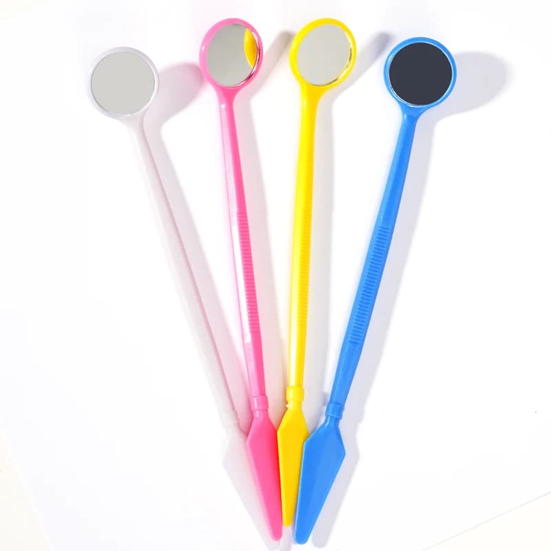 50 Pieces Disposable Plastic Dental Mirrors with Mixer Spatula, Colorful Reflector for Examination and Whitening Tooths