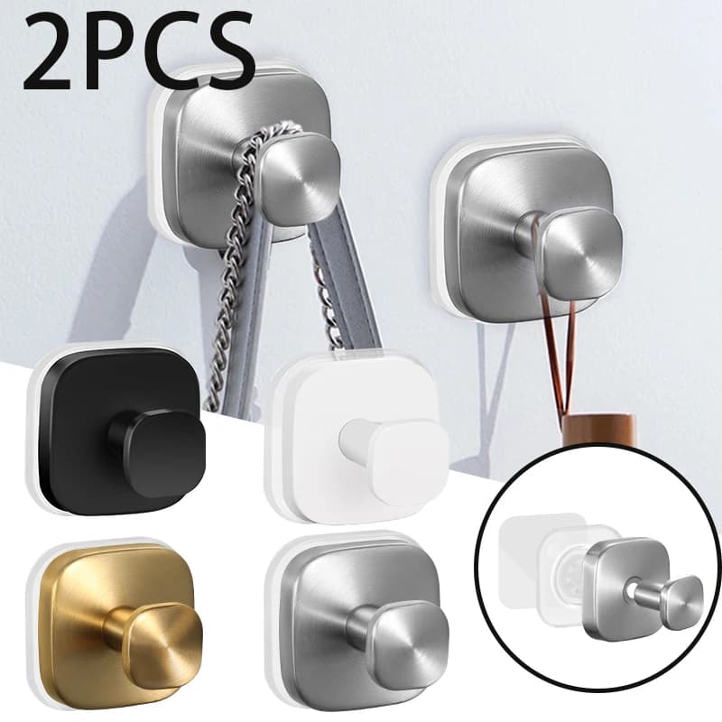 1/2PCS Stainless Steel Square Suction Cup Hook Waterproof Wall Mount Hooks Reusable Punch-free Bathroom Clothes Towel Wall Hook