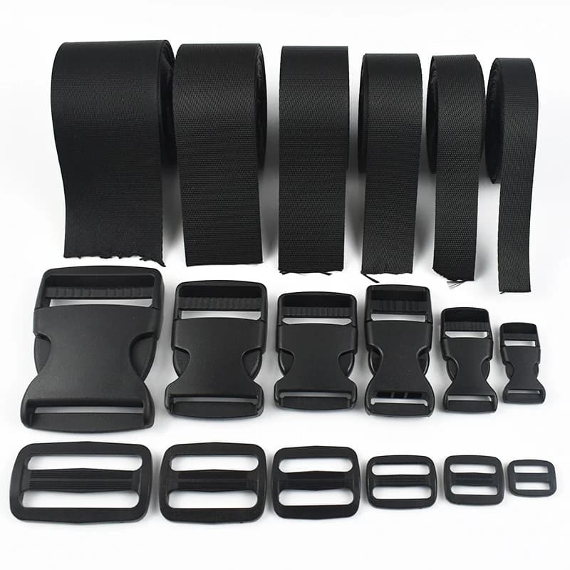 2-5 set 15-38mm tessitura in nylon nero fibbia a sgancio in plastica per cinturino da borsa Tri-Glide cursore chiusura collare per cani cintura regolare anello gancio