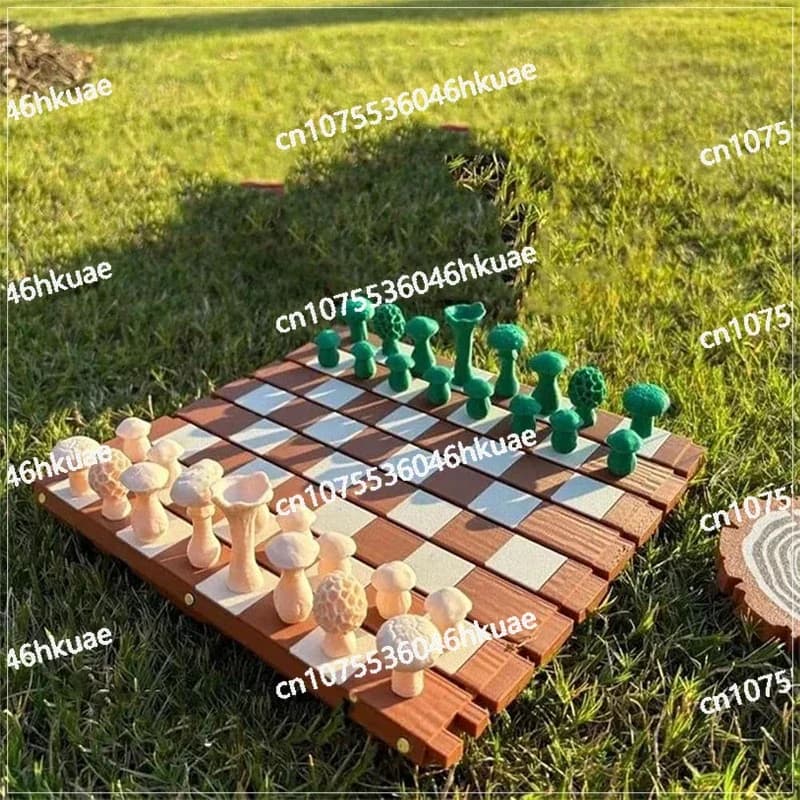 Set di scacchi magnetici con funghi della foresta Set di scacchi in legno per scacchi della foresta Gioco da tavolo botanica