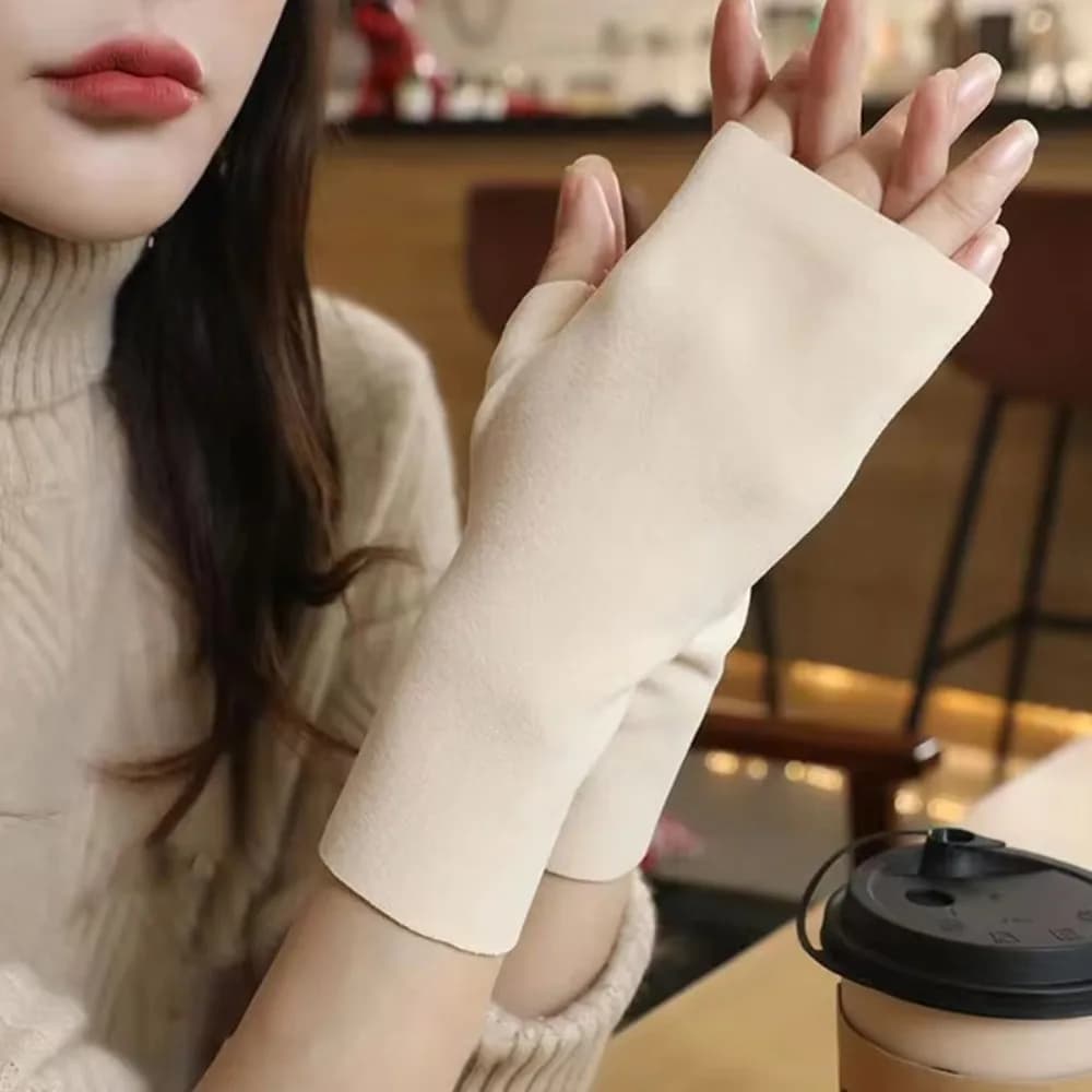 Women's fingerless gloves, warm winter gloves with touchscreen, half finger gloves for women, outdoor cycling velvet gloves