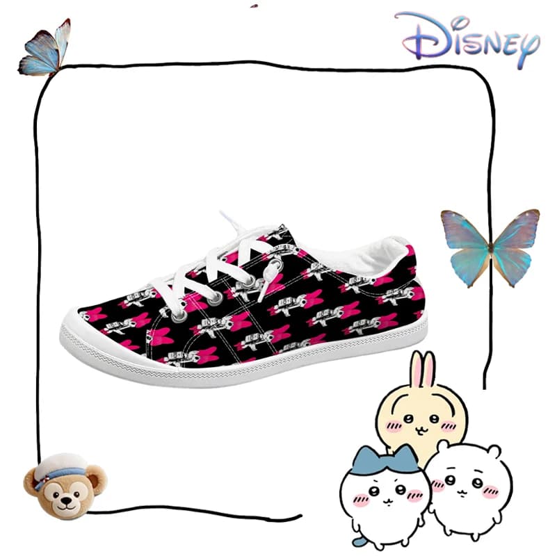 Scarpe basse in tela con stampa Disney Bugs Bunny Rocket da donna, sneakers casual traspiranti nere e rosa