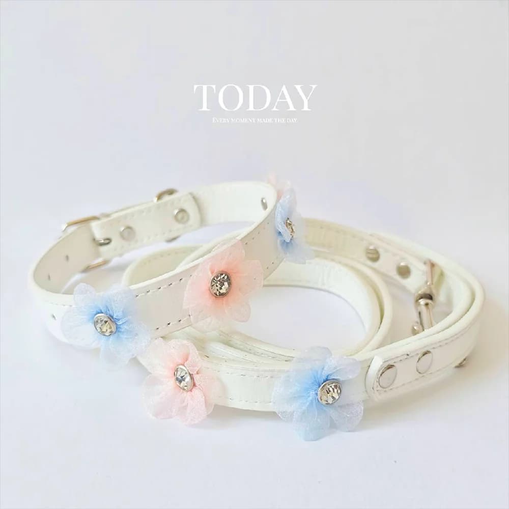 Floral Pet Collar Pet Leash Adjustable Pet Necklace for Toy Poodle Bichon Dog PU Leather Collar Leash Set Pet supplies
