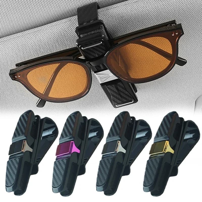 Carbon Fiber Car Visor Sunglasses Clip 360° Rotatable Eyeglass Holder for Vehicle Universal Ticket Receipt Organizer,