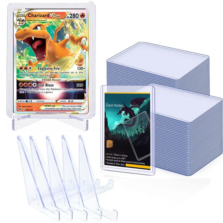 1-10pcs Hard Plastic Cards Sleeves And Stand Display Set For Yugioh Pokemon Baseball Football Game Card Trading Protectors