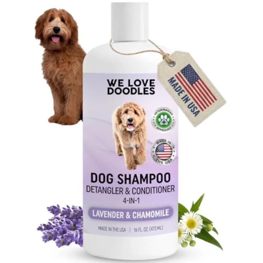 Shampoo per Cani 4-in-1, Balsamo e Districante - Il Miglior Shampoo per Goldendoodle, Poodle e Doodle - per Pelo Annodato