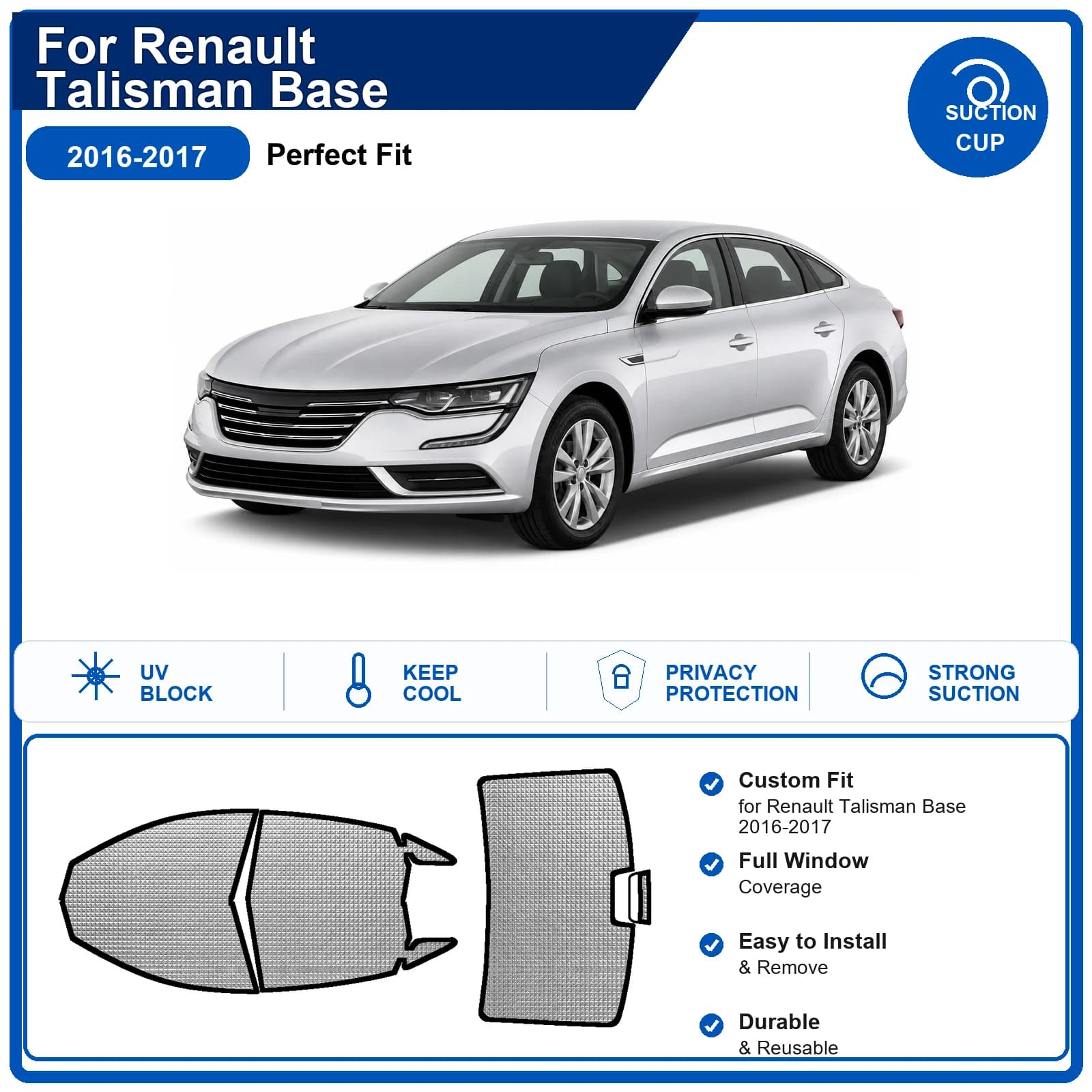 For Renault Talisman Base 2016-2017 Custom Full Set Windshield Sun Shade Aluminum Foil Heat Insulation Anti UV Foldable