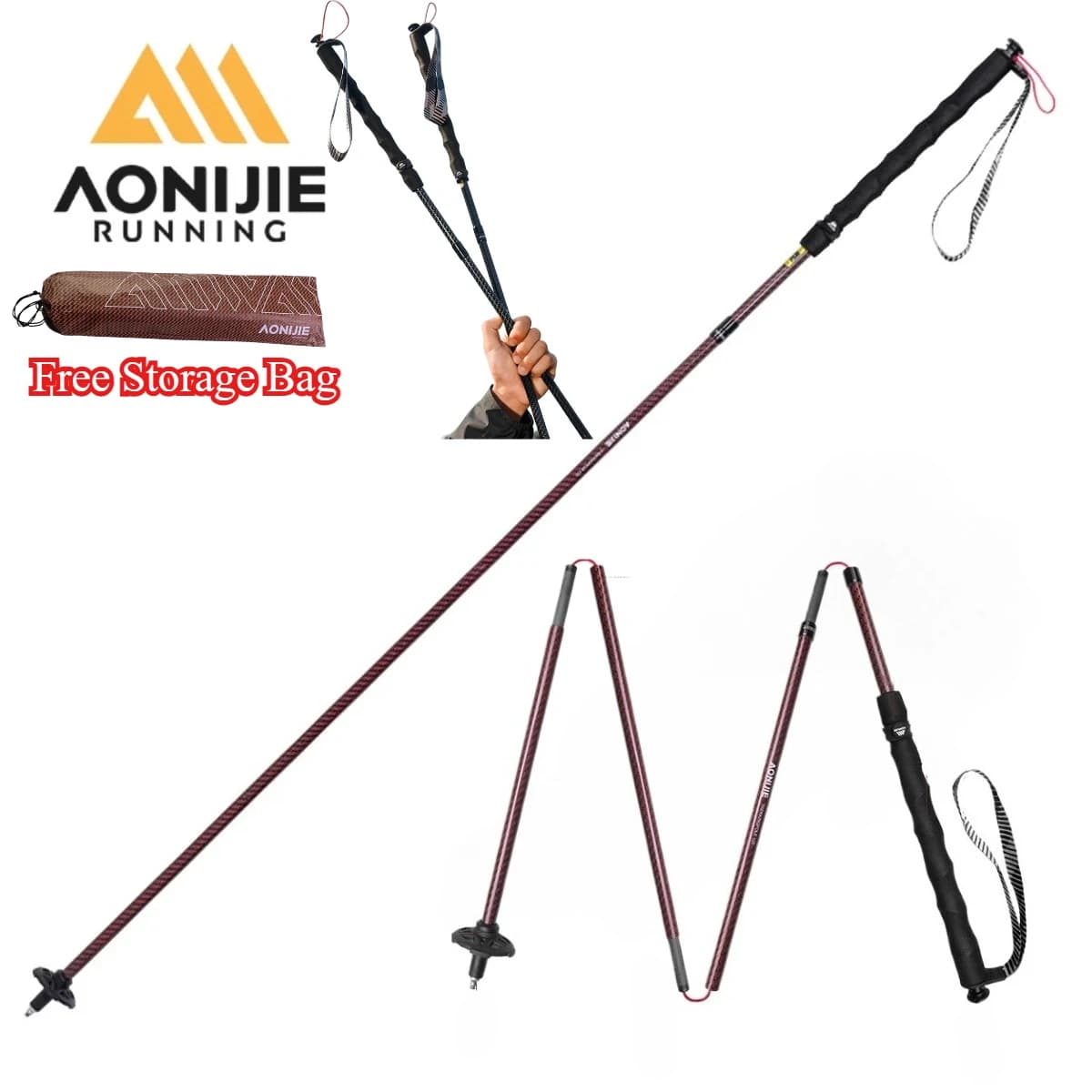 Set of 2 AONIJIE E4219 Trekking Sticks with Fast Closure, Carbon Fiber Walking Sticks