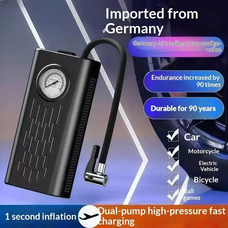 Compressore d'aria portatile per gonfiaggio pneumatici con manometro a puntatore, gonfiatore per pneumatici senza fili, pompa ad aria per pneumatici auto