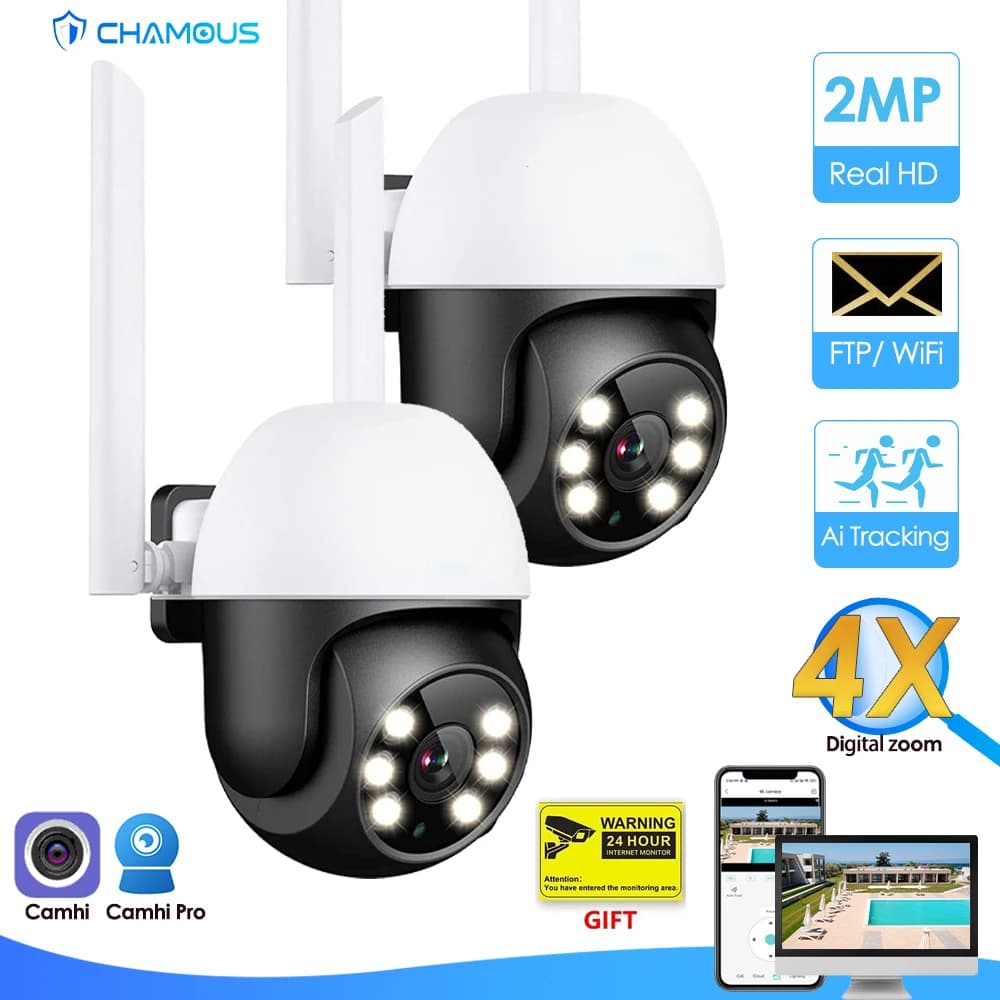 Telecamera IP CamHi 4MP telecamera di sorveglianza WiFi Mini Speed Dome 1080P H.265 PTZ CCTV Video Street Cam Ai Tracking allarme FTP Zoom 4X