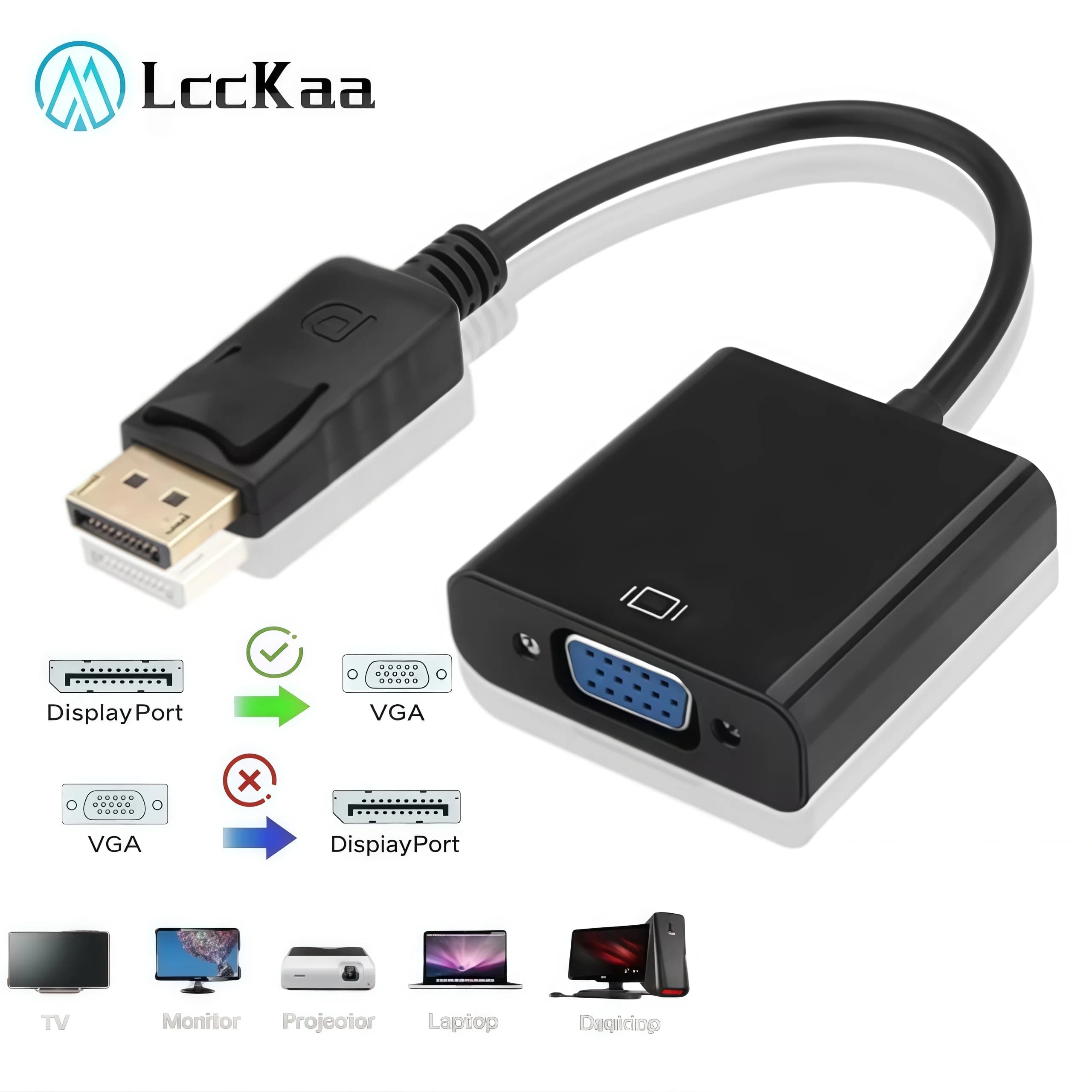 LccKaa DisplayPort Display Port DP to VGA Adapter Cable Male to Female Converter for PC Computer Laptop HDTV Monitor Projector
