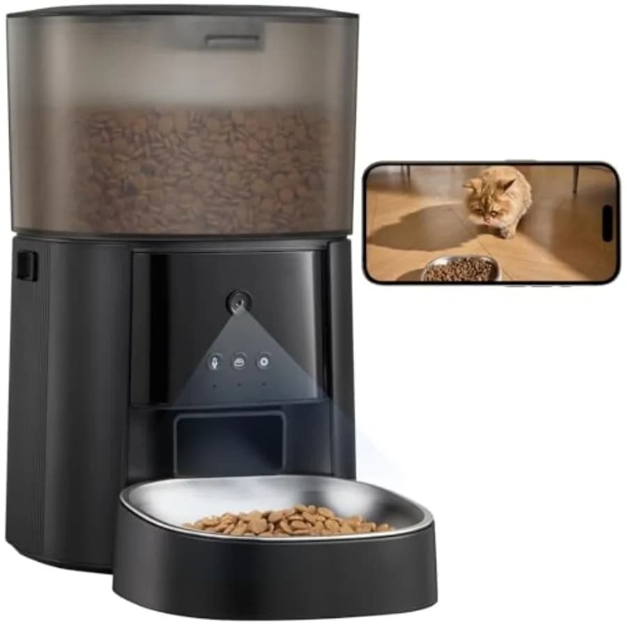 Distributore Automatico di Cibo per Gatti con Telecamera e Interazione Vocale, Controllo tramite App, Dispenser da 4L per Cibo Secco per Gatti e Cani con Funzione di Mantenimento della Freschezza